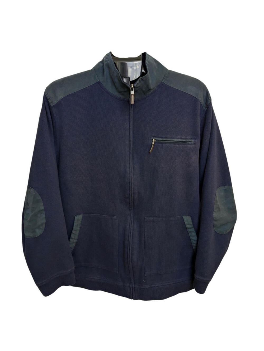 Tasso Elba Men's Navy Blue Elbow Patch Faux-Suede Trim Knit Jacket XXL